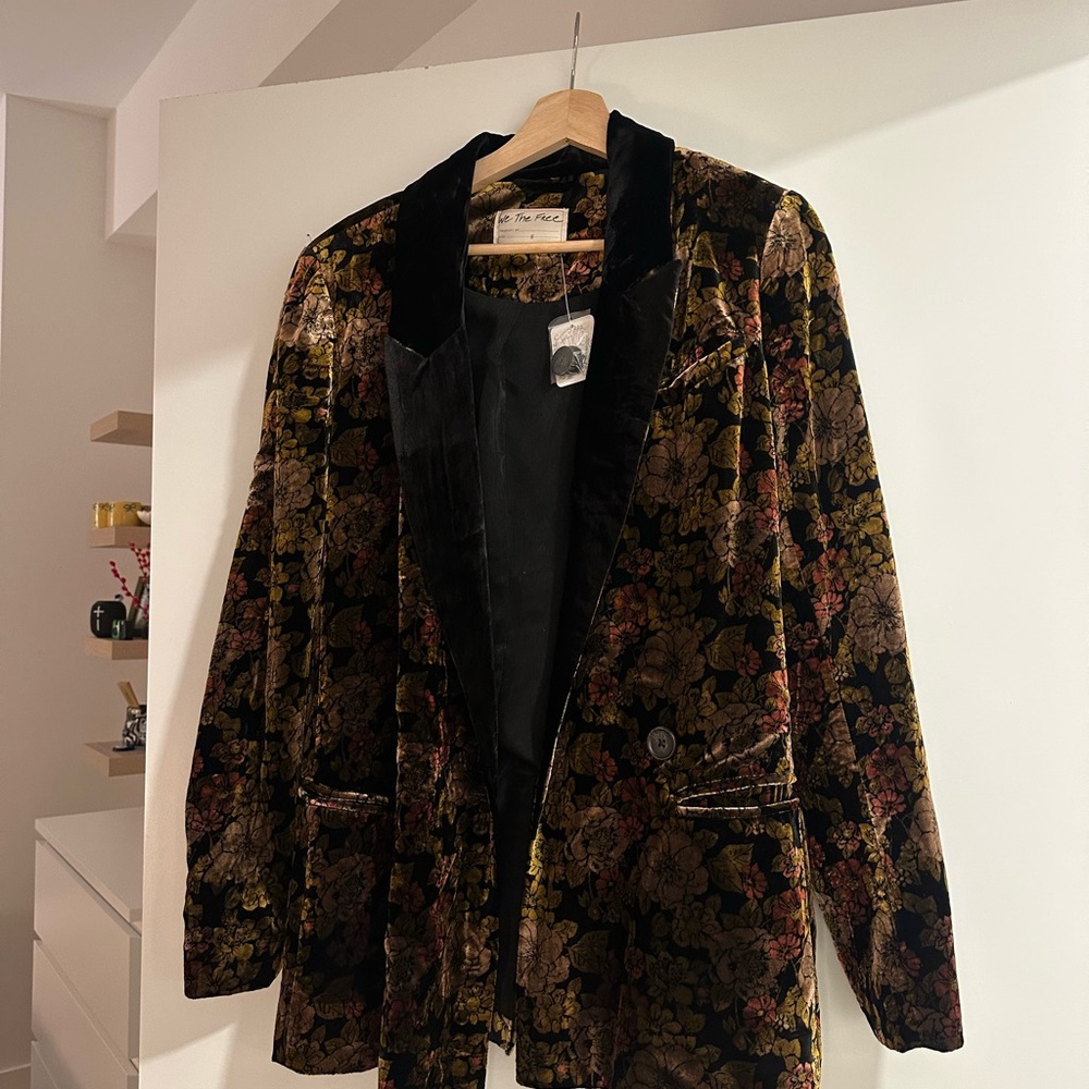 Free People Velvet Floral Blazer - S